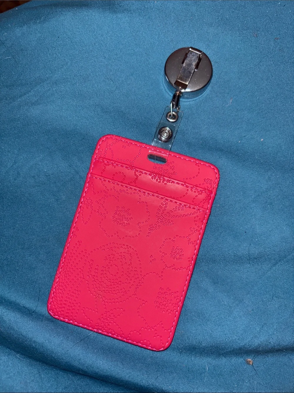 Pink Badge ID Card Holder with Retractable Reel
